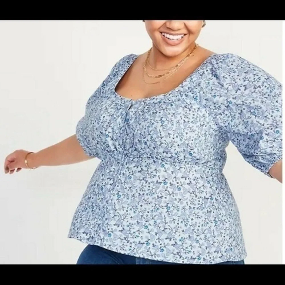Old Navy Puff Sleeve Smocked Button Front Top